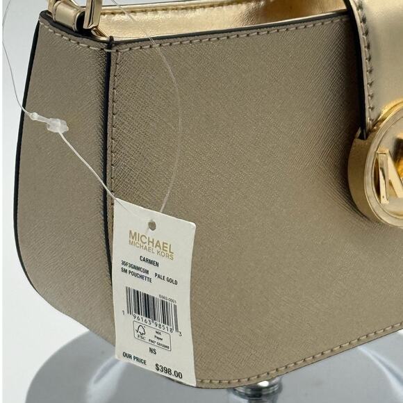 RETAIL $398 MICHAEL Michael Kors Carmen Small Pouchette Pale Gold *NEW w/ Tags* - Picture 13 of 14